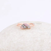 Pink Opal Copper Ring - Pure Silver - Handcrafted Ring - 5x10mm Half Moon Gemstone - Indian Jewelry - Jewelry for Protection - Gift for Wife